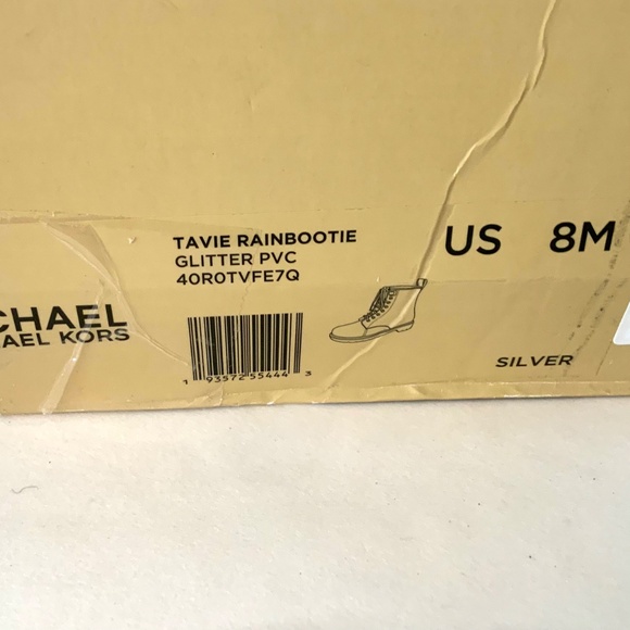 MICHAEL KORS Tavie Silver Logo Tape Lug Sole Lace-Up Rain Bootie Fashion Boots 8 - Picture 16 of 16